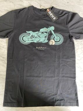 Deus Ex Machina Milano Black Tee with Mint Motorcycle graphic